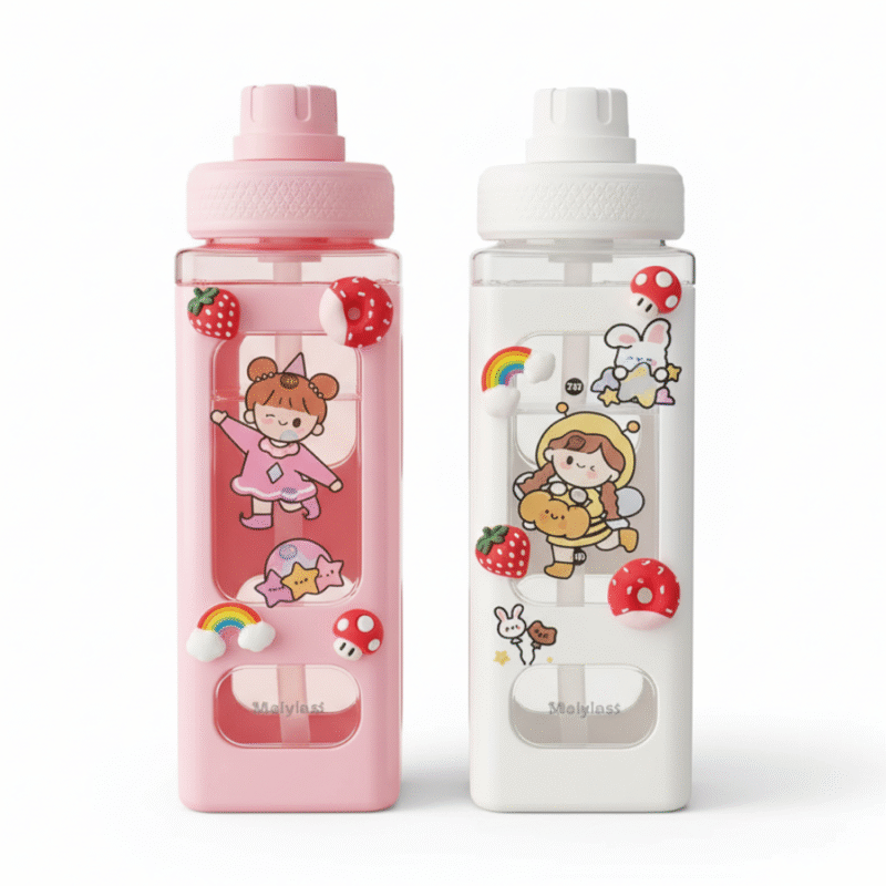 Kawaii Water Bottle 800ml – Cute Leakproof Water Bottle for Kids & Adults