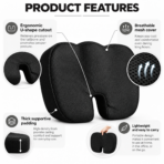 Ergonomic Coccyx Seat Cushion – U-Shaped Tailbone Support Pillow for Office Chair – Black - Image 3